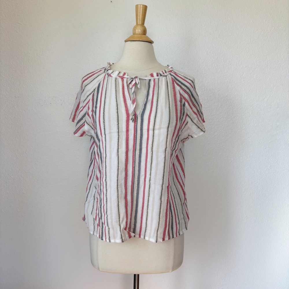 LOFT Multicolor Metallic Striped Short Sleeve Blouse